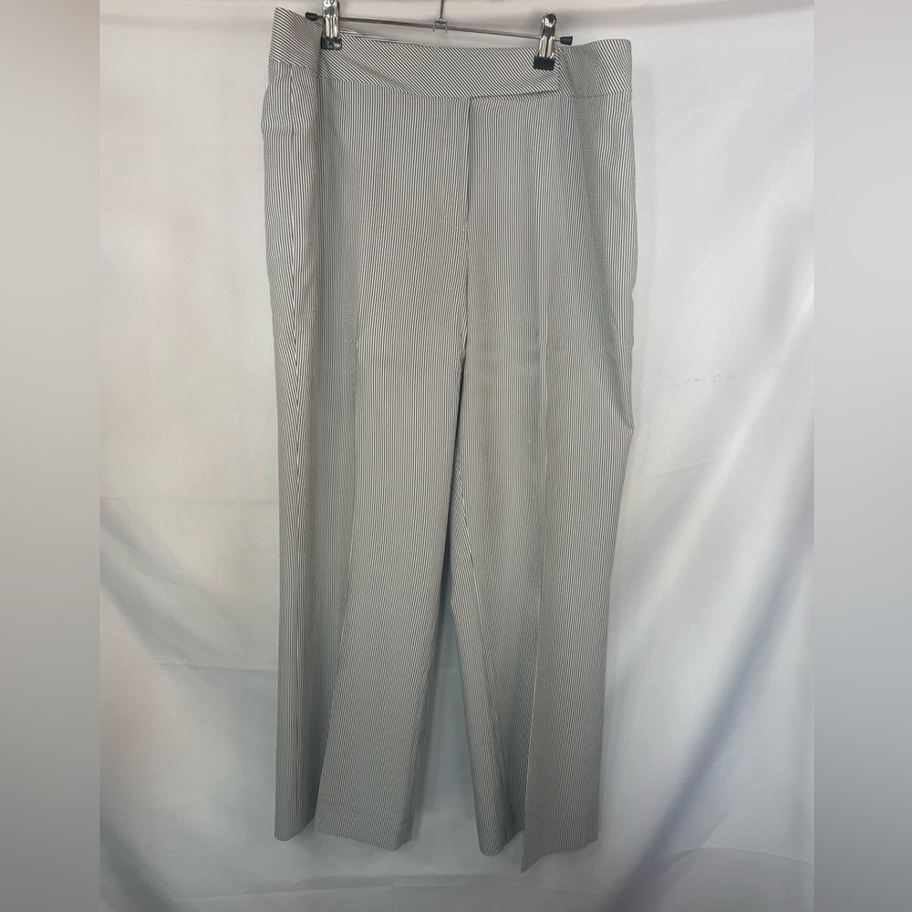Preston and York sear sucker slacks ima gray and white stripes. Light and classy
